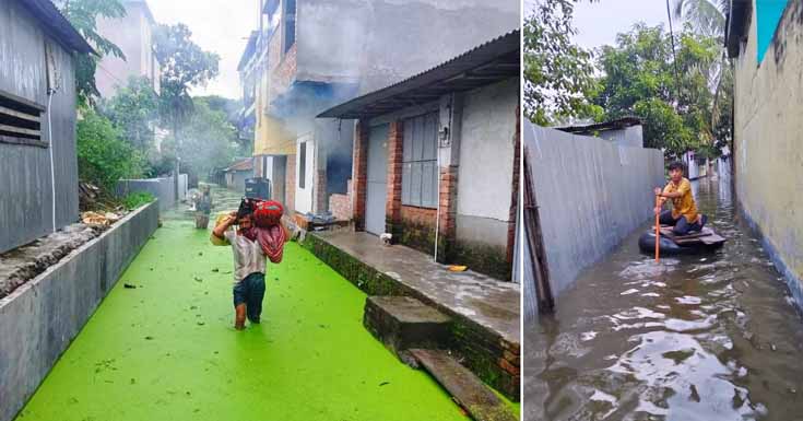 কেশবপুরে পানি নিষ্কাশনের ব্যবস্থা না থাকায় বৃষ্টিতে বিভিন্ন এলাকা প্লাবিত